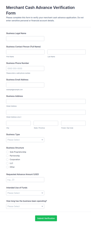 Merchant Cash Advance Verification Form Template