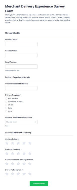 Merchant Delivery Experience Survey Form Template