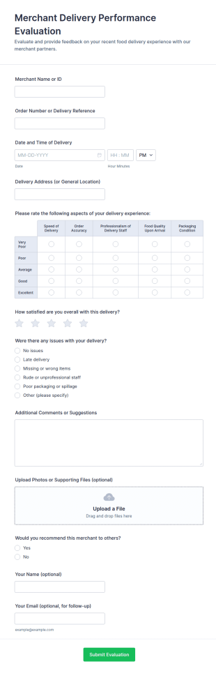 Merchant Delivery Performance Evaluation Form Template