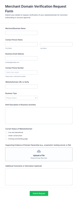 Merchant Domain Verification Request Form Template