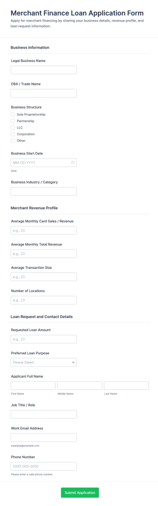 Merchant Finance Loan Application Form Template