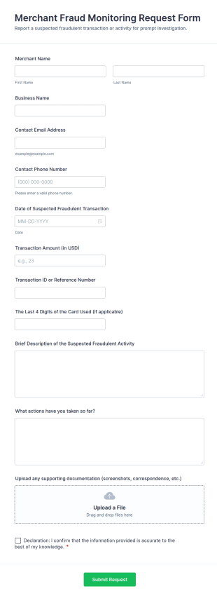 Merchant Fraud Monitoring Request Form Template