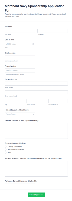 Merchant Navy Sponsorship Application Form Template