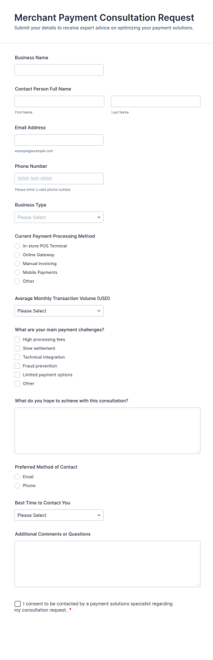 Merchant Payment Consultation Request Form Template