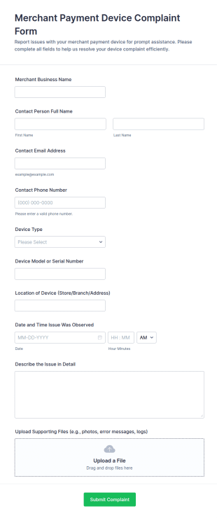 Merchant Payment Device Complaint Form Template