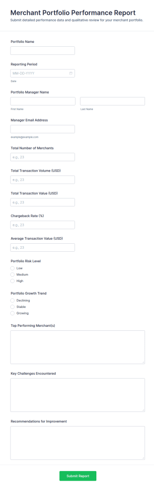 Merchant Portfolio Performance Report Form Template