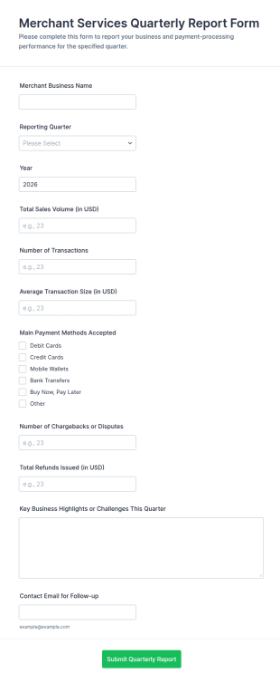 Merchant Services Quarterly Report Form Template