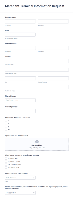 Merchant Terminal Information Request Form Template