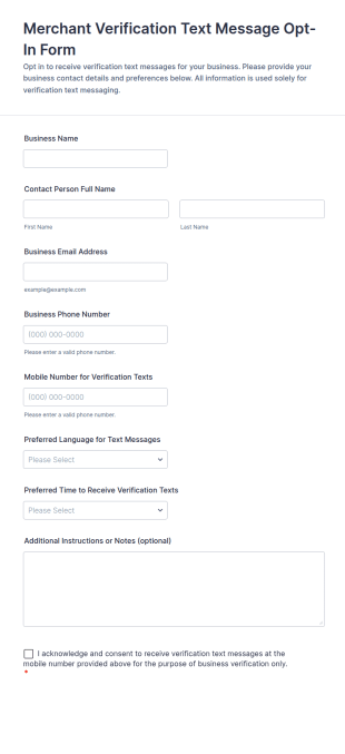 Merchant Verification Text Message Opt In Form Template