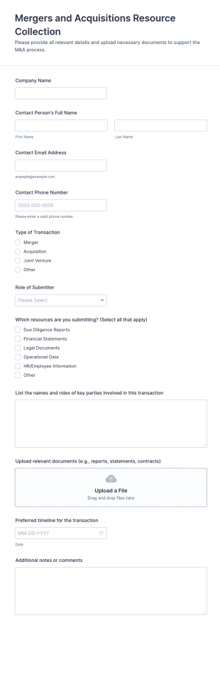 Mergers And Acquisitions Resource Collection Form Template