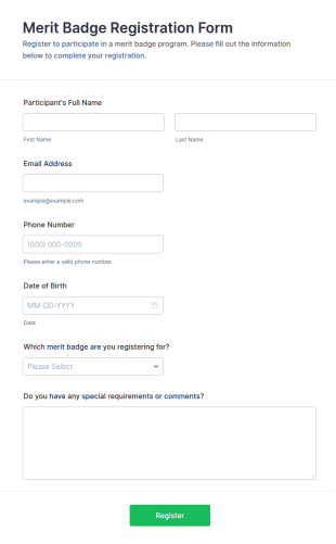 Merit Badge Registration Form Template