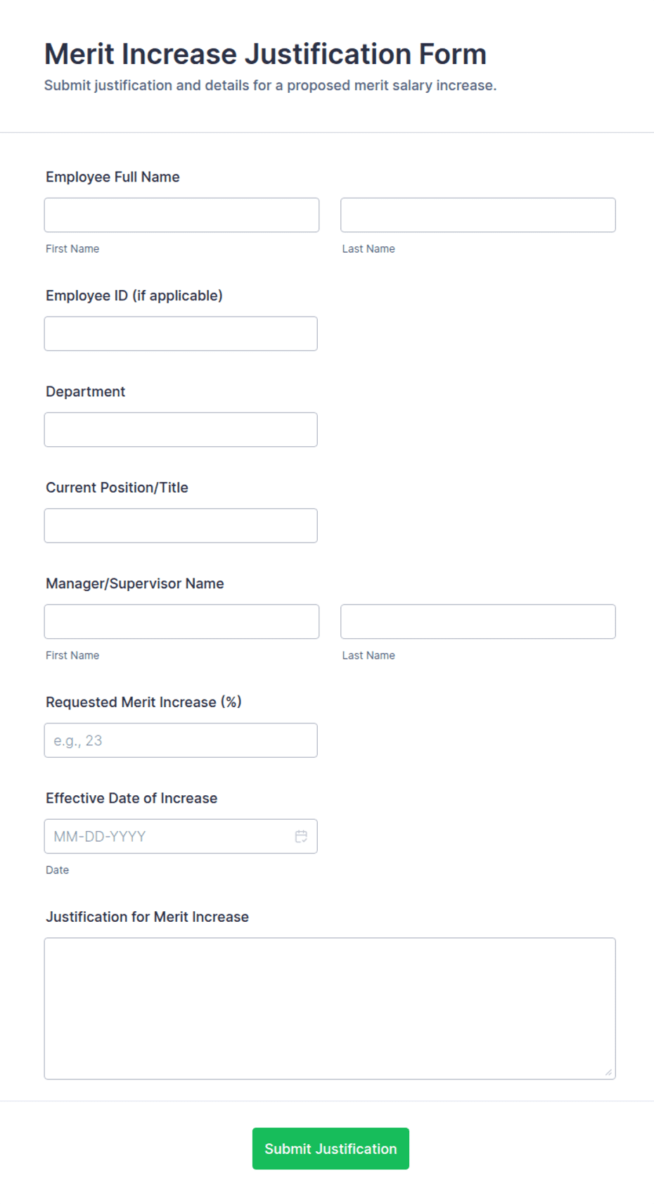 T Level Justification Report Example Merit Increase Justification Form Template | Jotform
