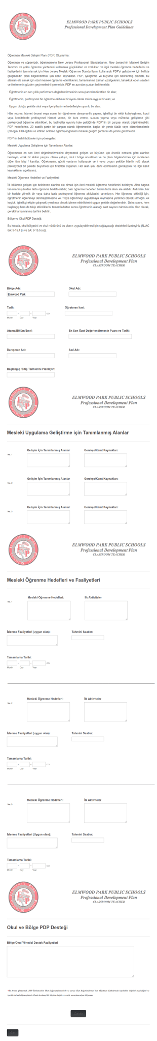 Mesleki Gelişim Planı Form Şablonu