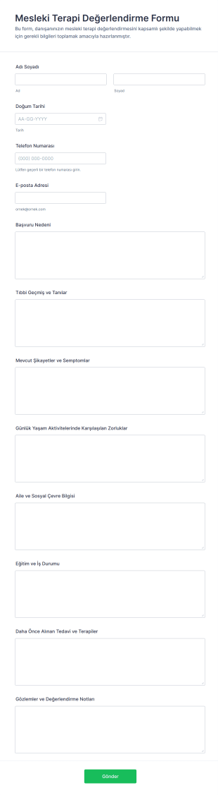 Mesleki Terapi Değerlendirme Form Şablonu