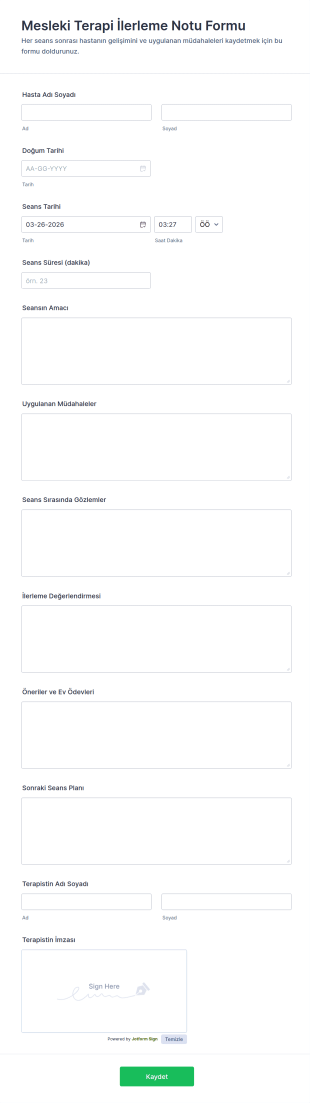 Mesleki Terapi İlerleme Notu Form Şablonu