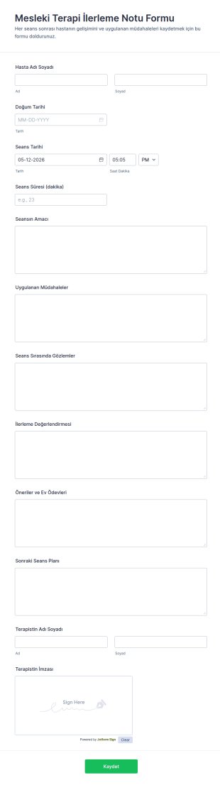 Mesleki Terapi İlerleme Notu Form Şablonu