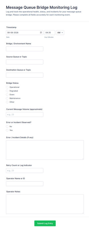 Message Queue Bridge Monitoring Log Form Template