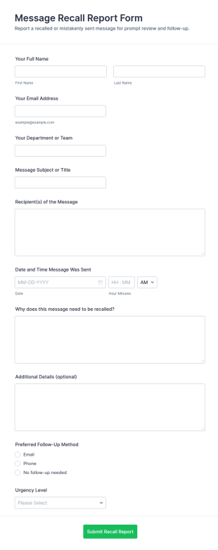 Message Recall Report Form Template