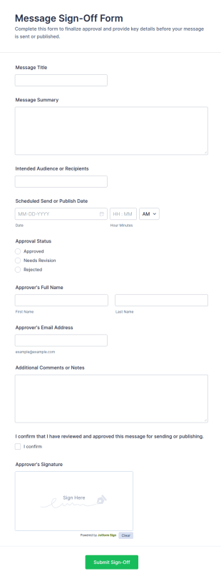Message Sign Off Form Template