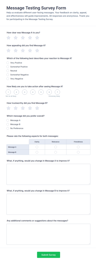 Message Testing Survey Form Template