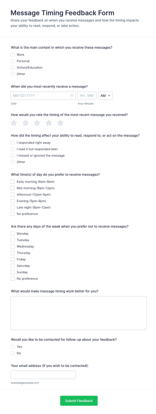 Message Timing Feedback Form Template