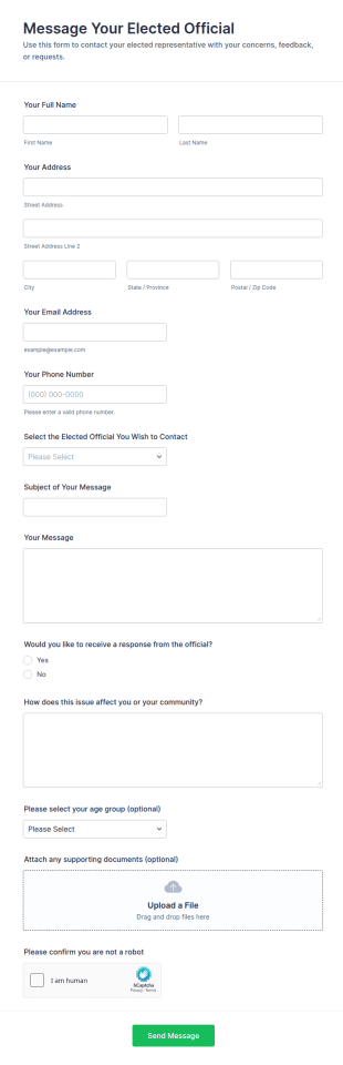 Message Your Elected Official Form Template