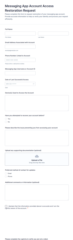 Messaging App Account Access Restoration Request Form Template