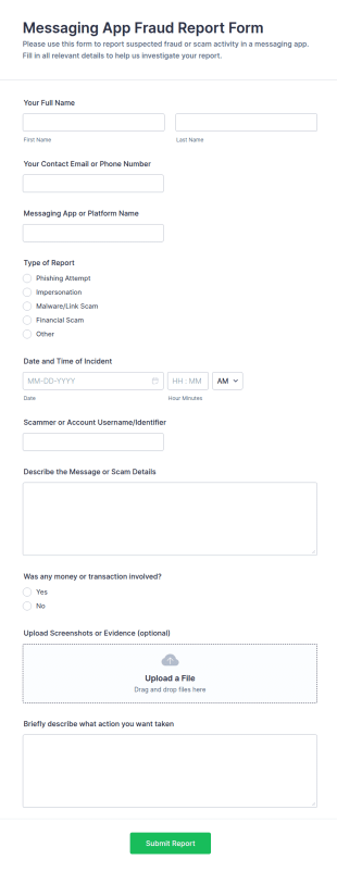 Messaging App Fraud Report Form Template