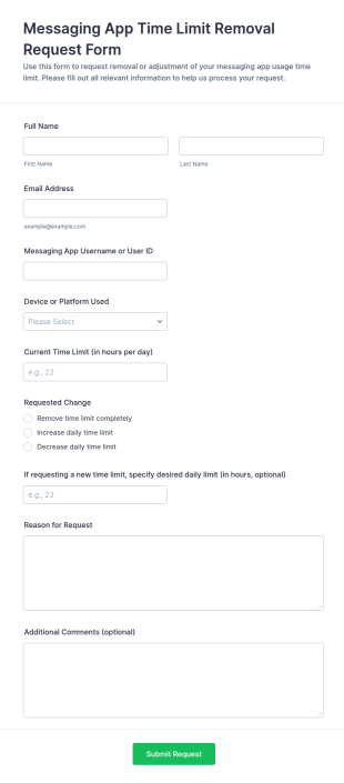 Messaging App Time Limit Removal Request Form Template