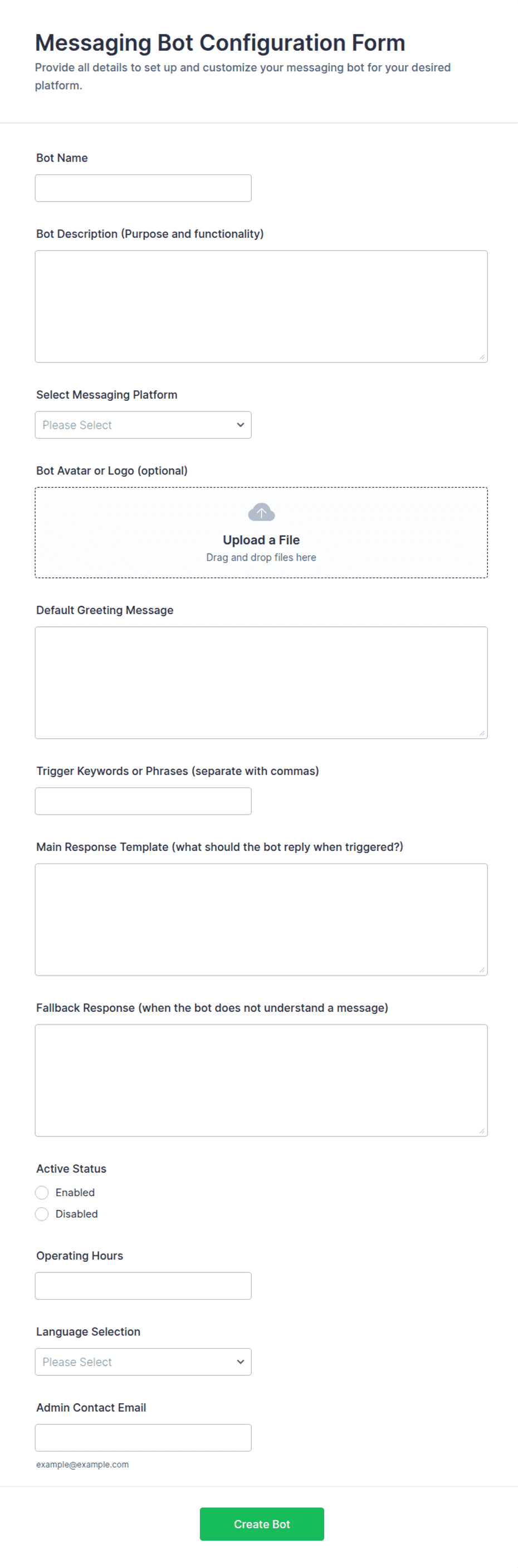 Messaging Bot Configuration Form Template | Jotform