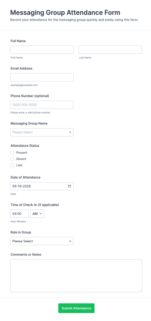 Messaging Group Attendance Form Template