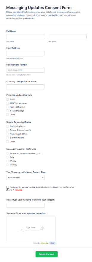 Messaging Updates Consent Form Template