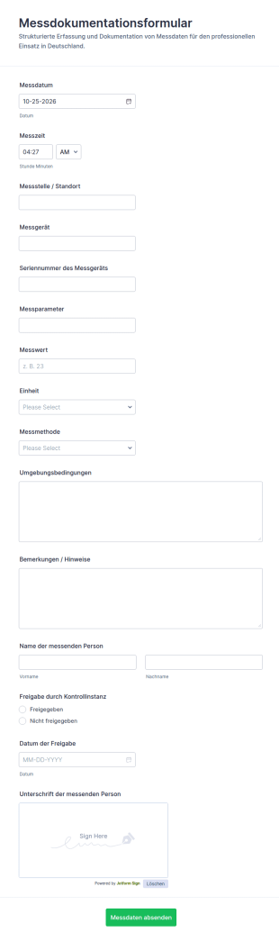 Messdokumentations Formular