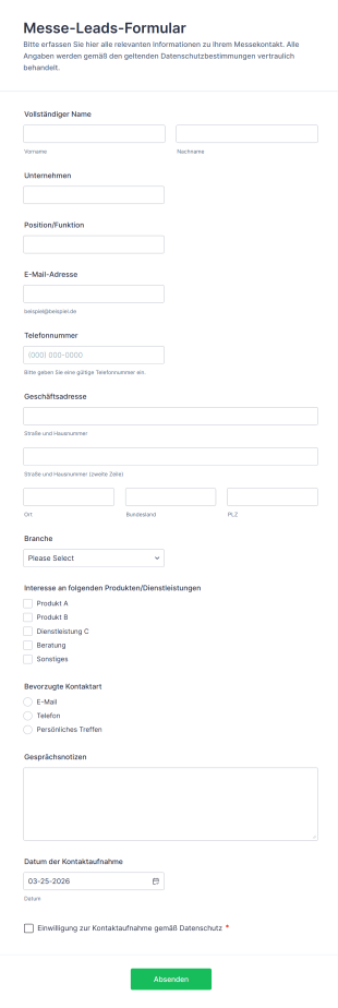 Messe Leads Formular