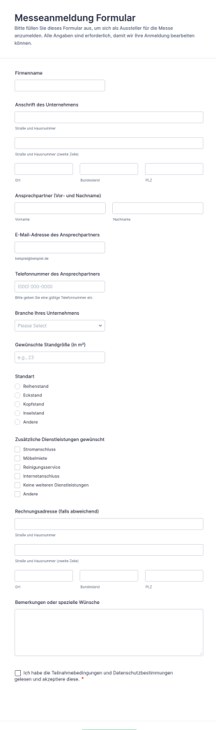 Messeanmeldung Formular