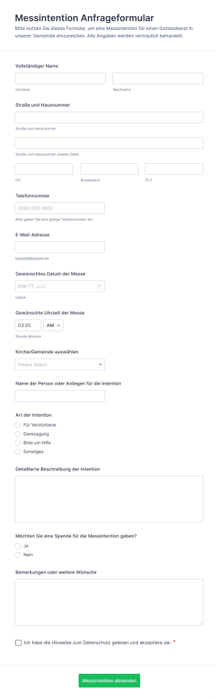 Messintention Anfrageformular