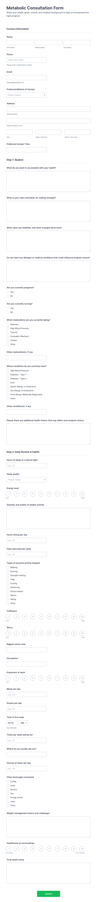 Metabolic Consultation Form Template