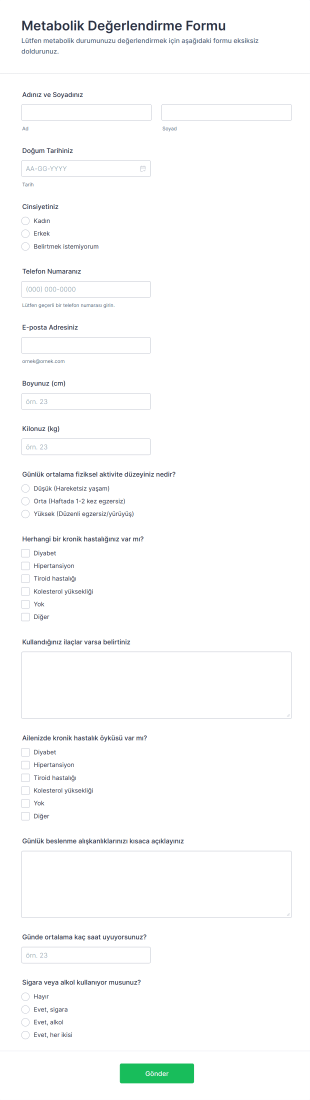 Metabolik Değerlendirme Form Şablonu