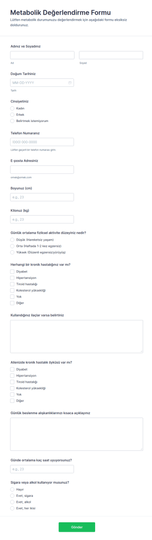 Metabolik Değerlendirme Form Şablonu