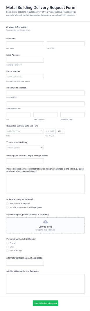 Metal Building Delivery Request Form Template