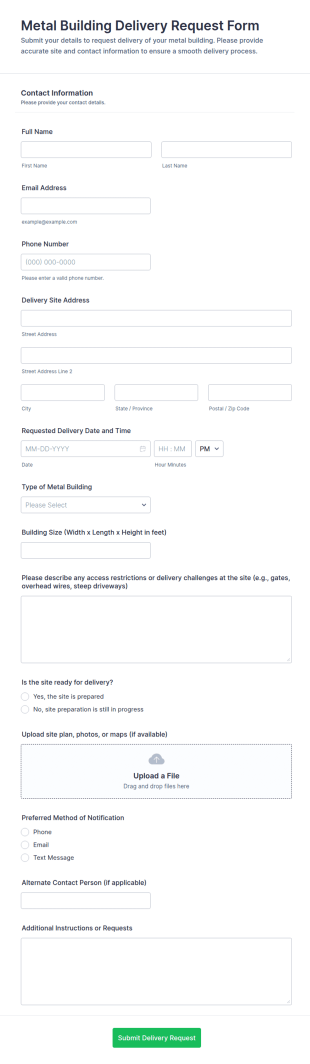 Metal Building Delivery Request Form Template