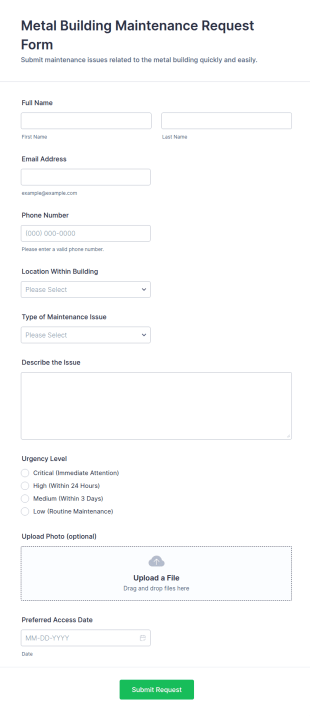 Metal Building Maintenance Request Form Template