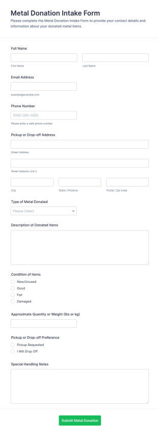 Metal Donation Intake Form Template