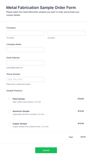 Metal Fabrication Sample Order Form Template