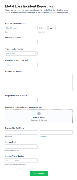 Metal Loss Incident Report Form Template