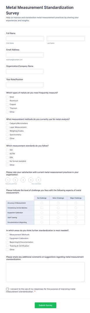 Metal Measurement Standardization Survey Form Template
