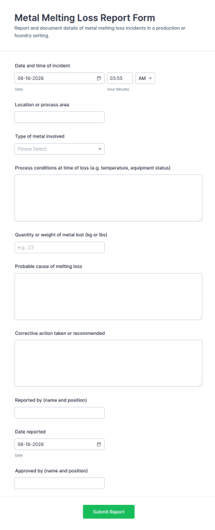 Metal Melting Loss Report Form Template