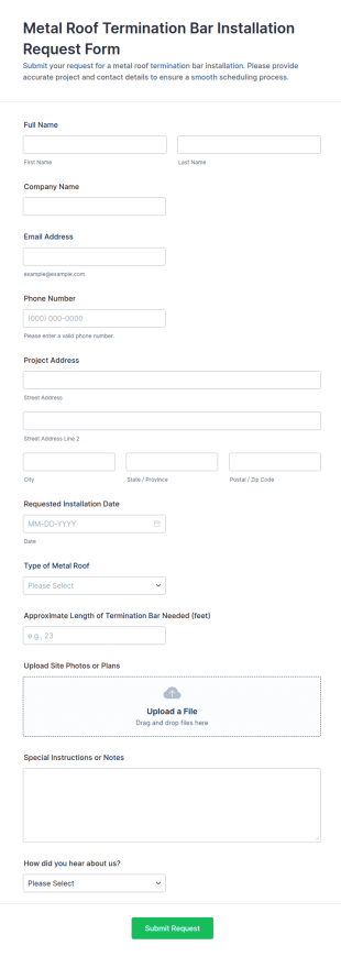 Metal Roof Termination Bar Installation Request Form Template