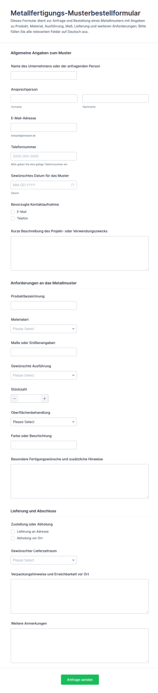 Metallbearbeitungs Musterbestellformular