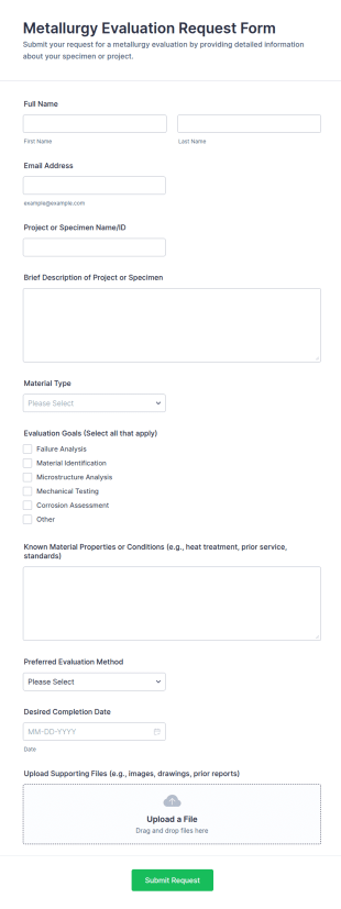 Metallurgy Evaluation Request Form Template
